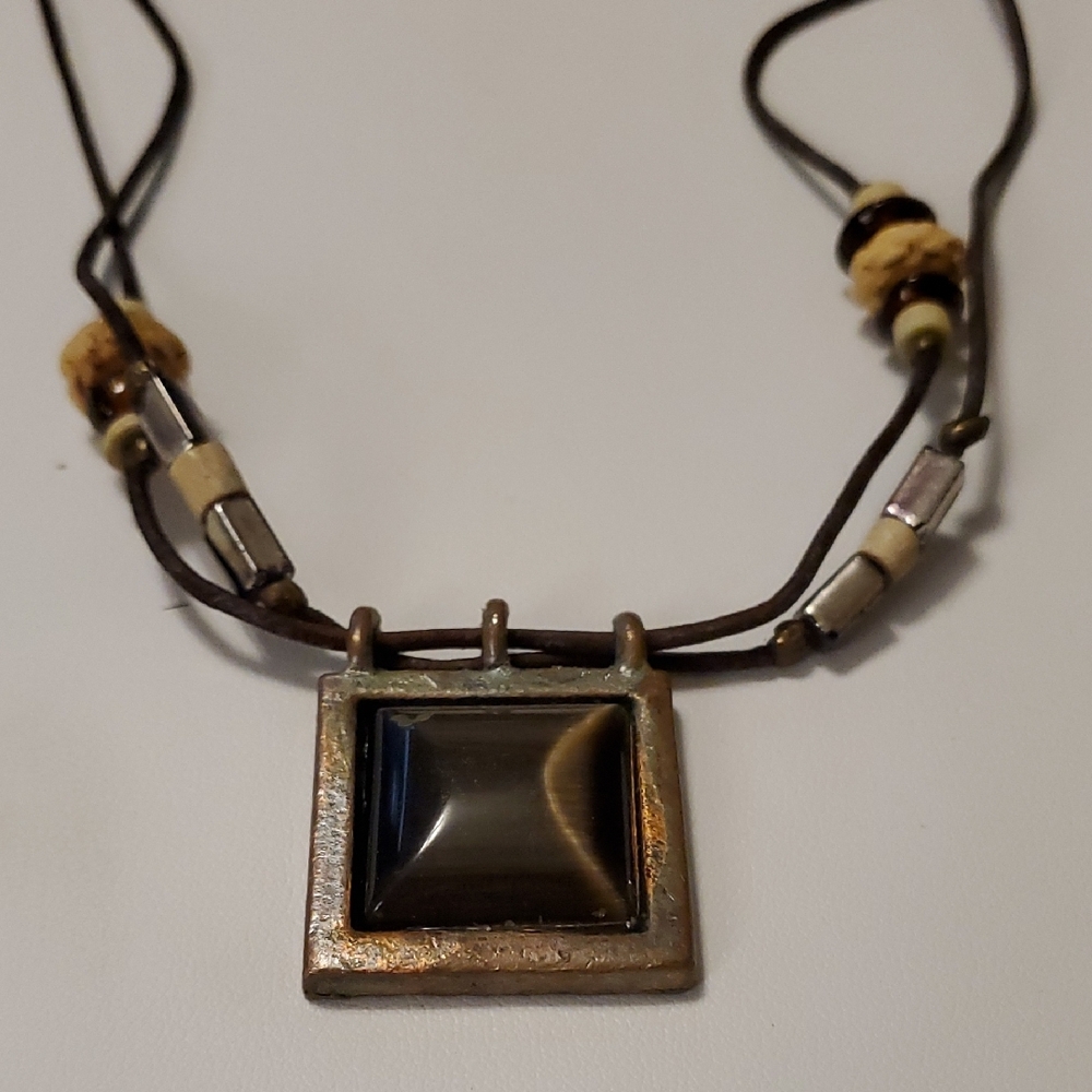 Brown and Silvertone Pendant Necklace